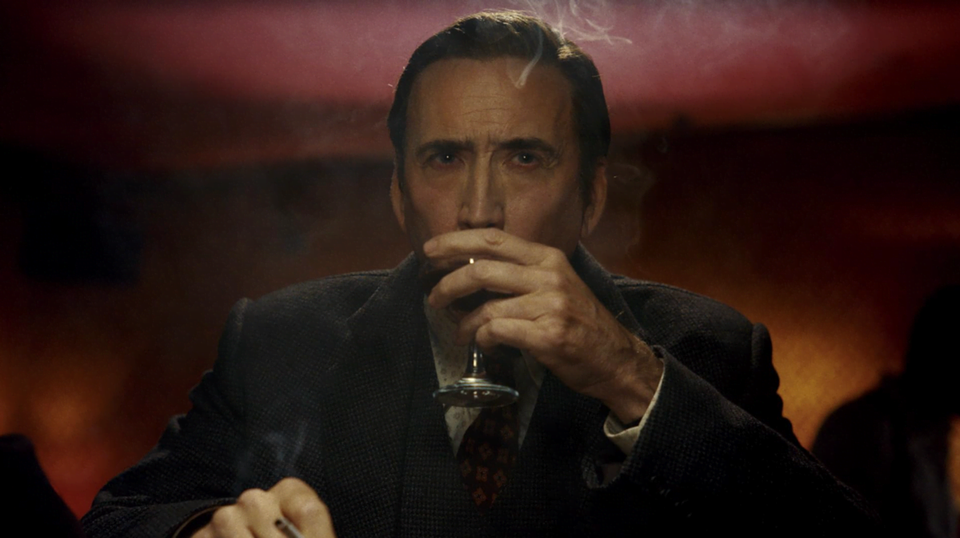 Nicolas Cage drinking in a bar in Spider-Noir